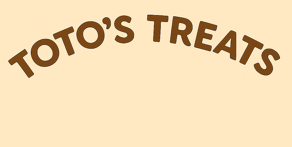 Toto's Treats brand banner featuring logo, warm brown and soft cream colors, promoting 100% human-grade dog treats